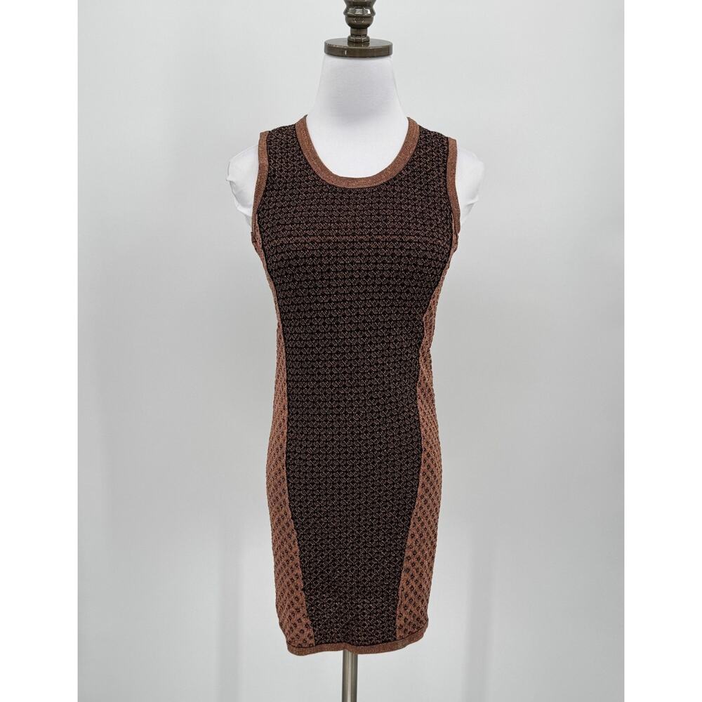 Rag & Bone Amanda Brown Copper Metallic Sleeveless Bodycon Sweater Dress Sz S